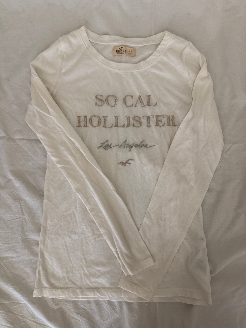Hollister Cream 'So Cal' Long Sleeve Logo Tee